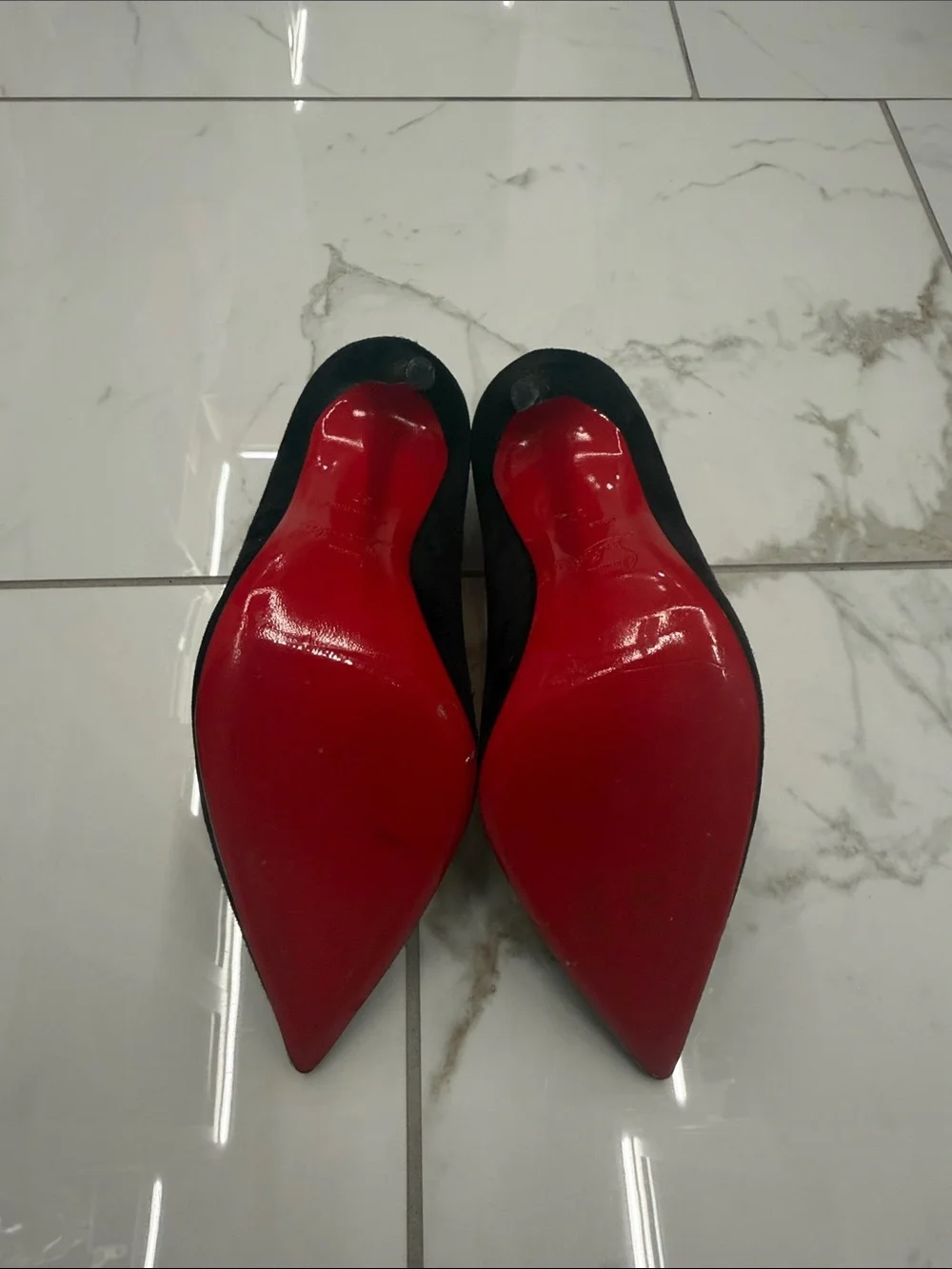 Christian Louboutin Black Suede Pointed Pumps with Signature Lining